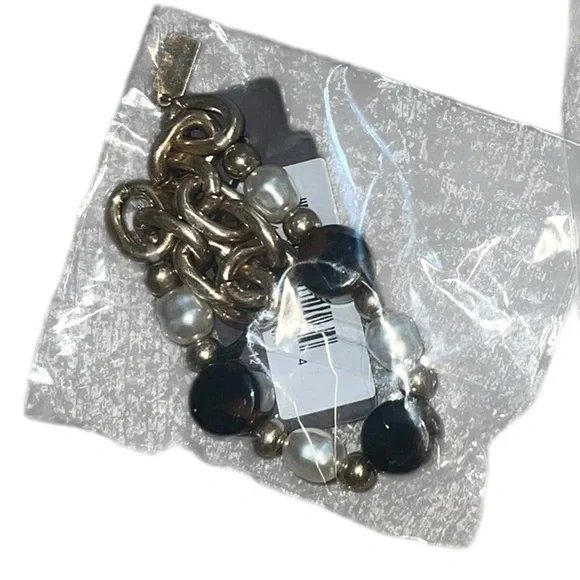 ✅Canvas Stretch Loraine Chain Bracelet Tortoise Shell n Pearl - Picture 4 of 4